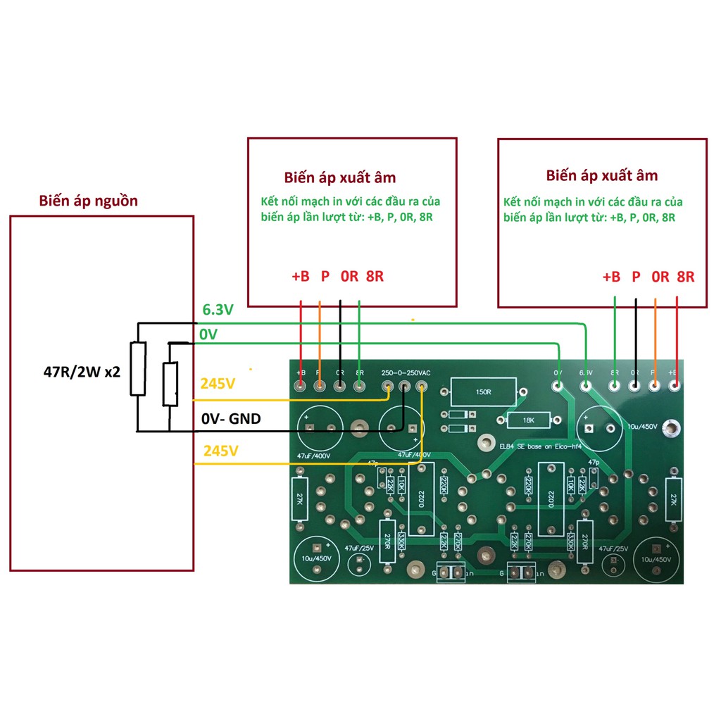 Mạch amply EL84 SE dựa trên Eico-hf4 6p14