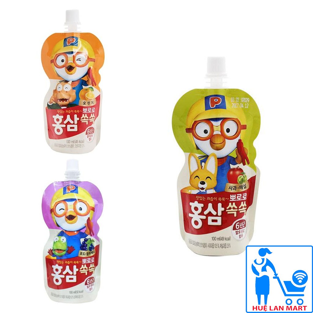 Nước Hồng Sâm Hàn Quốc Paldo Pororo Hương Hoa Quả Gói 100ml