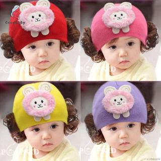 ᲦGoodBaby✨ Mũ len gắn hình dễ thương có 2 búi tóc giả dễ thương cho bé 5-16 tháng
