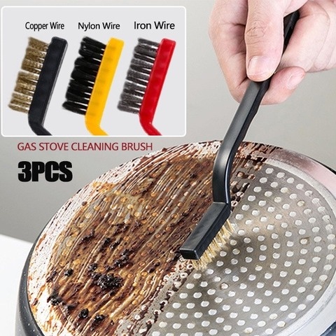 3 cái / gói Bàn chải bếp gas Bàn chải làm sạch Dây điện Bàn chải bằng sợi Chảo Rửa nhà bếp Dụng cụ chà sàn bằng kim loại Sợi kim loại Khử nhiễm mạnh Bàn chải rỉ sét Đa chức năng Bàn chải nhà bếp để loại bỏ khoảng trống