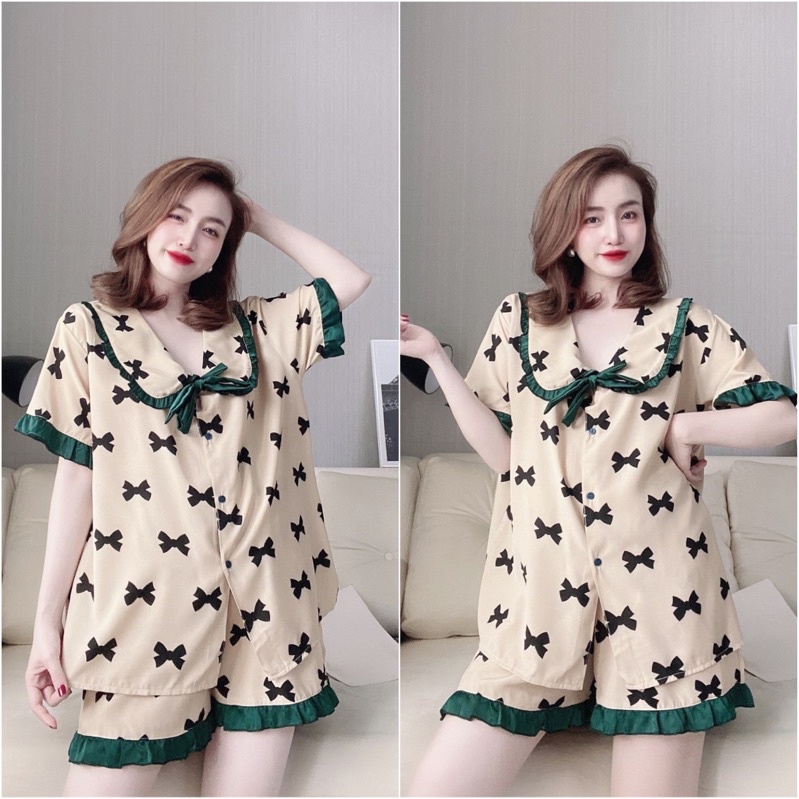Đồ bộ nữ bigsize lụa nhật hoạ tiết cao cấp, Đồ mặc nhà pijama chất lụa form rộng