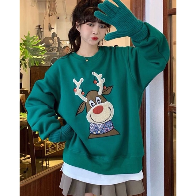 Áo swt nỉ noel thêu nổi ( 2 màu Xanh , Đỏ )