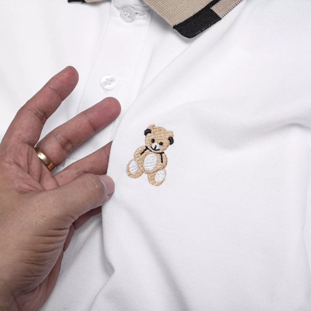 Áo polo nam, áo phông nam tay ngắn cổ bẻ thêu gấu chất liệu vải cá sấu cotton 4 chiều mềm mại