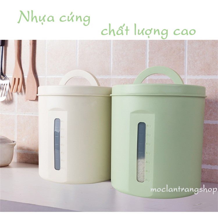 Thùng gạo nhựa tròn 5kg 10kg phong cách Bắc Âu cao cấp, hộp ngũ cốc đồ khô kín khít. Thùng đựng gạo nhìn được lượng gạo