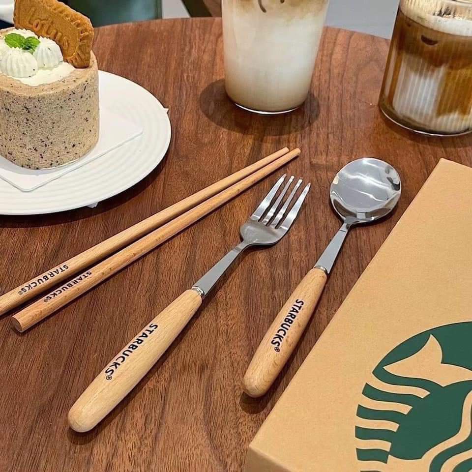 Bộ 3 thìa dĩa và đũa Starbucks sang chảnh - Set 3 món ( đũa, muỗng, nĩa ) STARBUCKS kèm hộp cao cấp