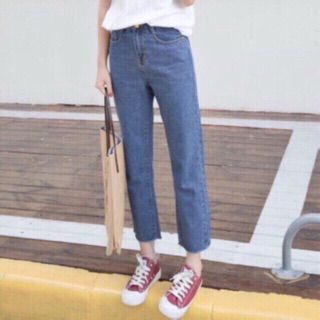 Quần baggy jean ống suông lưng cao chuẩn