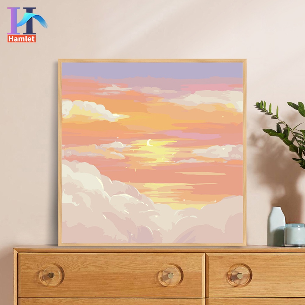 Bộ tranh sơn dầu acrylic Hamlet tô màu theo số hình bầu trời đầy sao trang trí nhà cửa cỡ 20*20cm