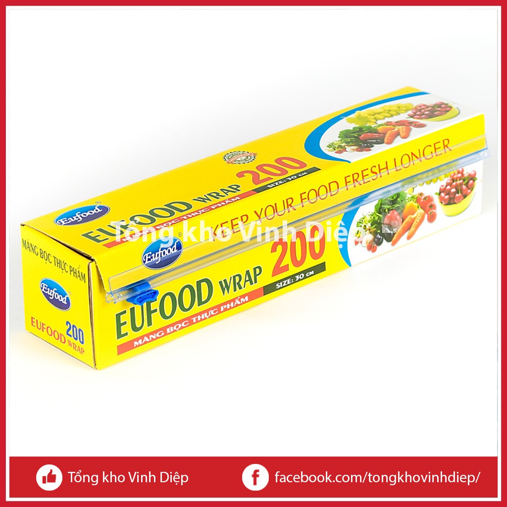 Màng bọc thực phẩm EUFOOD Wrap 200 khổ 30cm dài 100m có dao cắt - Hàng loại 1