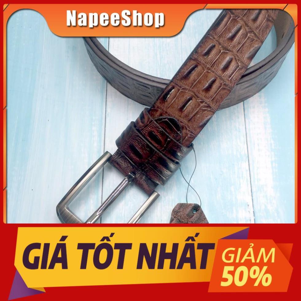 Thắt lưng da bò xịn vân cá sấu - Dây nịt khóa kim hàng hiệu ( nâu 01) 🌺