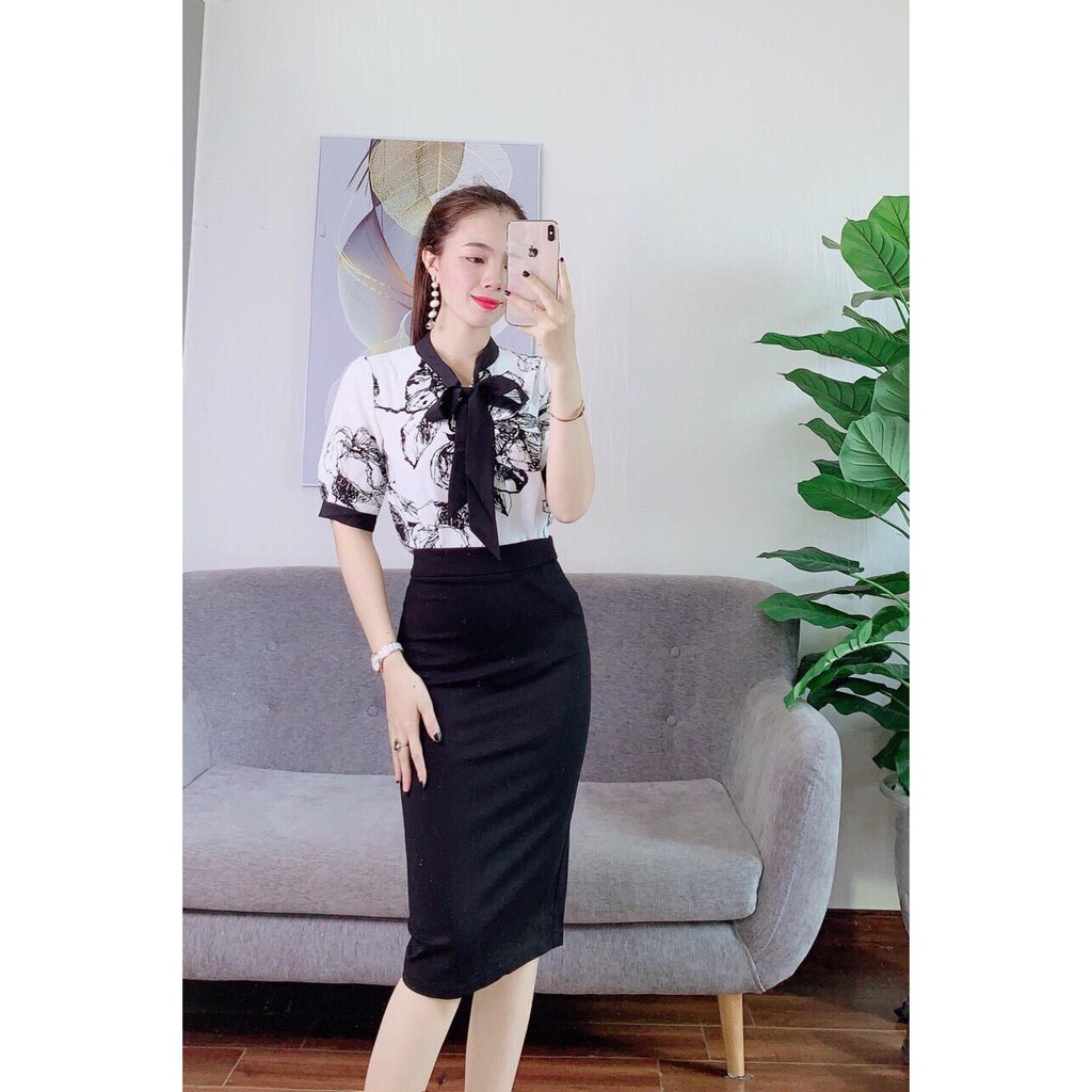 Áo thiết kế tay lỡ nơ cổ cao cấp