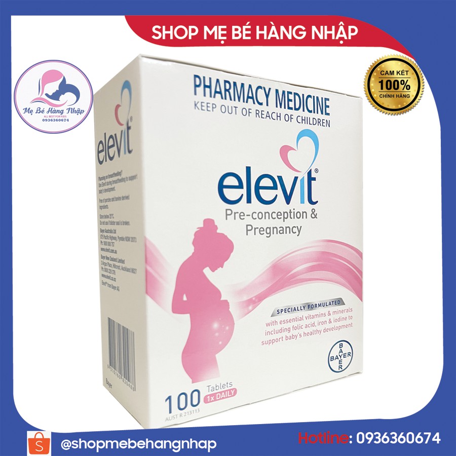 [Chuẩn Auth Úc] Elevit  Bầu Úc - Vitamin tổng hợp dành cho bà bầu 100 viên - Date 2024