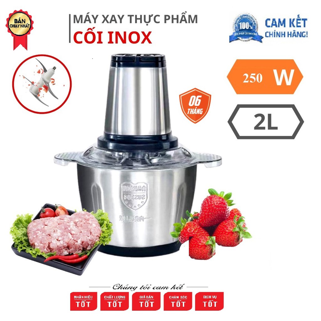 (FREE SHIP) MÁY XAY THỊT FOOD PROCESSOR HDA CỐI INOX 304 DUNG TÍCH 2 LÍT DAO XAY 4 LƯỠI