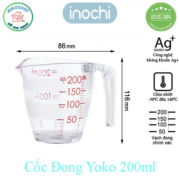 Cốc Đong Chia Vạch Inochi, Cốc Nhựa Định Lượng Dung Dịch Kích Thước 200ml 500ml