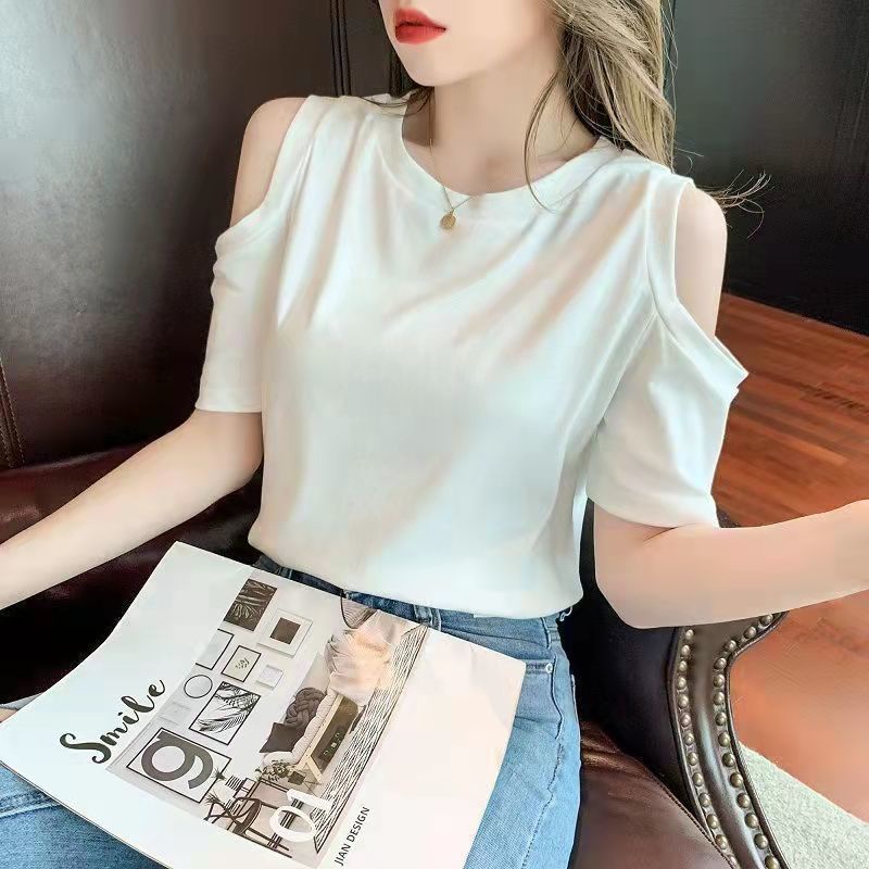 Áo Thun Tay Ngắn Hở Vai Màu Trơn Thời Trang Quyến Rũ Dành Cho Nữ 38-70kg