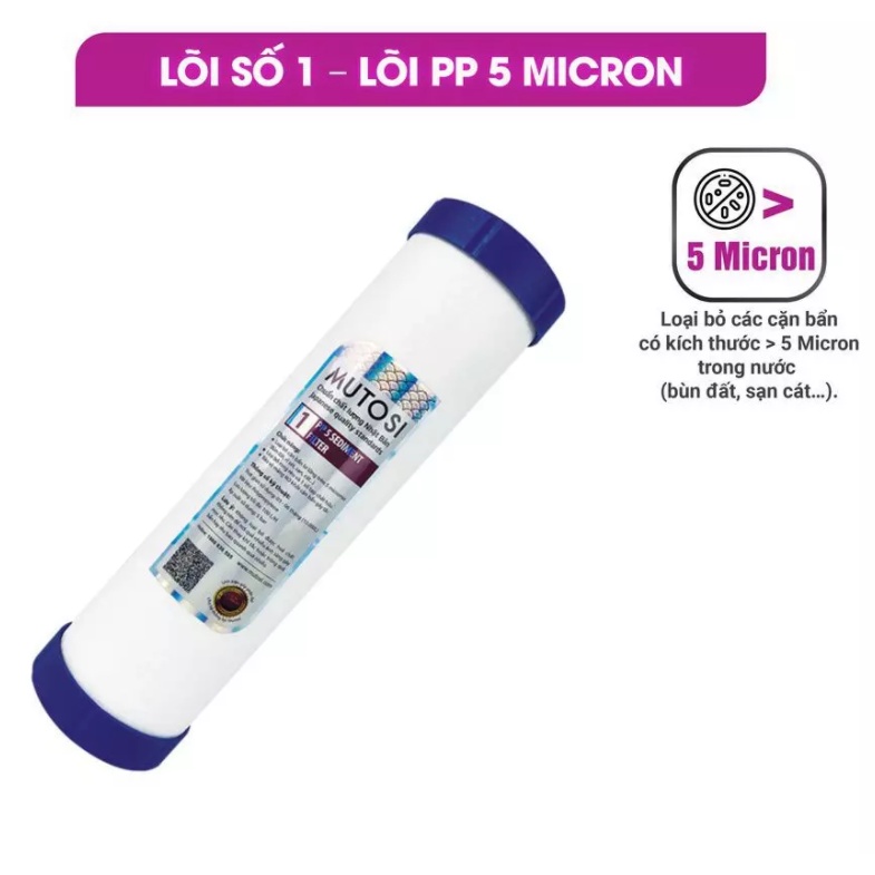 Bộ 3 Lõi lọc nước Mutosi 10 inch số 1 2 3 ( PP5 - GAC - PP1) chính hãng dùng cho máy lọc nước RO