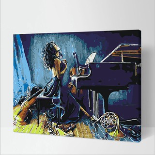 Tranh sơn dầu số hóa tự tô màu theo số có khung - [274] CÔ GÁI ĐÀN PIANO (40*50)