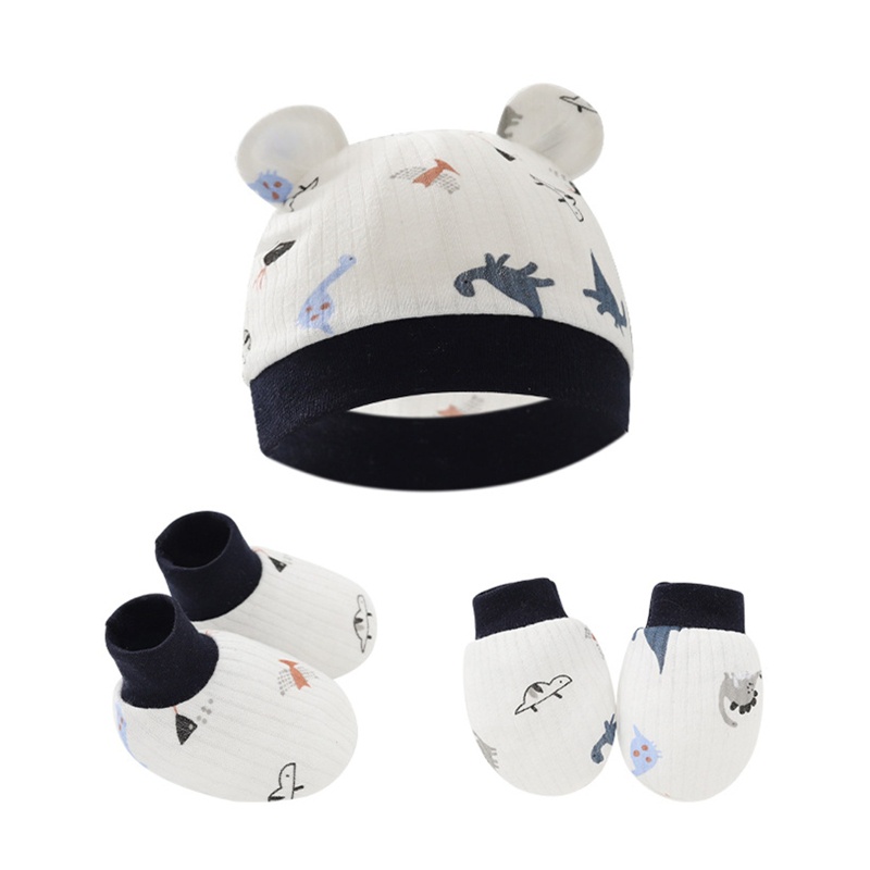 Bộ Vỏ Cotton Bọc Bàn Chân + Mũ Chống Xước + Găng Tay + Vớ Cho Bé Sơ Sinh