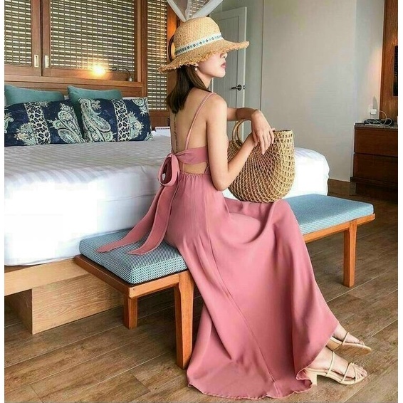 Đầm maxi đi biển cột nơ lưng siêu phẩm mùa hè chất voan lụa mát rượi NHƯ Ý