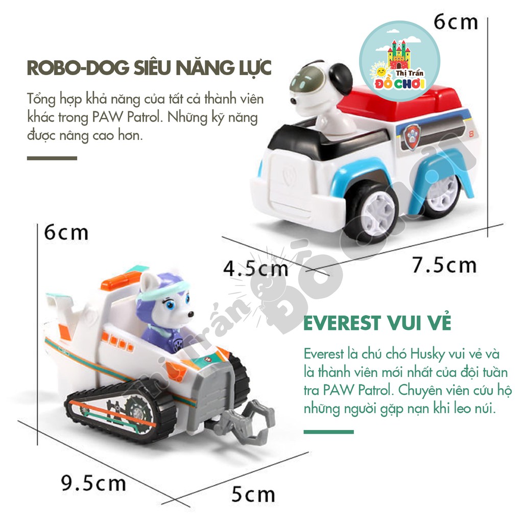 Bộ xe đồ chơi mô hình nhân vật biệt đội chó cứu hộ Paw patrol hoạt hình cho bé