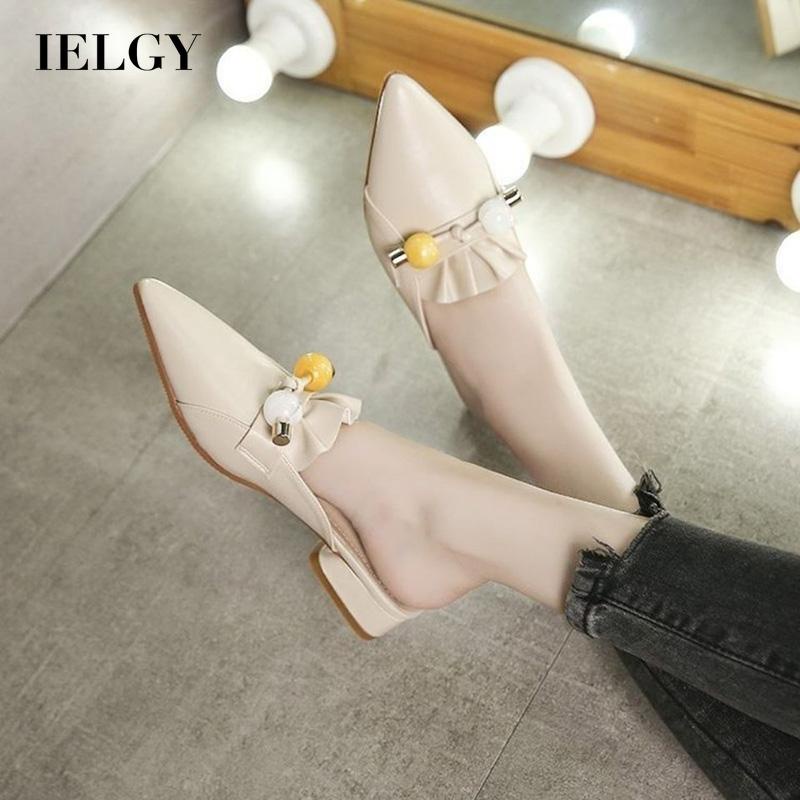 Dép bít mũi IELGY gót dày đính hạt thời trang cho nữ