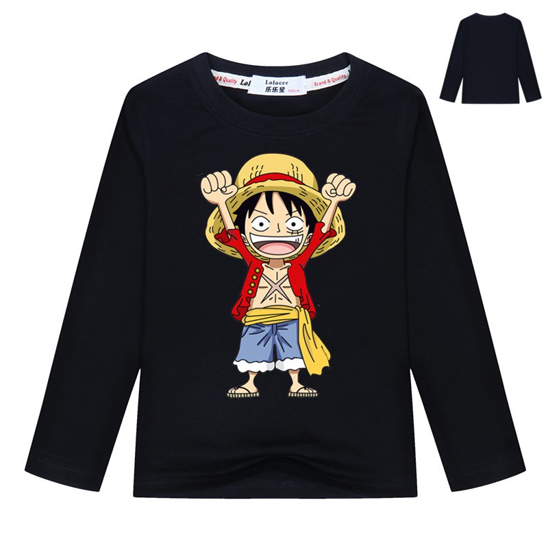 Áo thun dài tay Anime One Piece Monkey D Luffy Kids Boy Cotton Tops