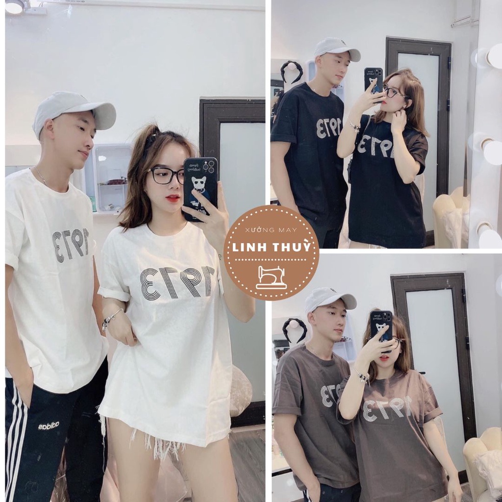 Áo phông unisex cộc tay lỡ 1973 - Thun form rộng kiểu dáng thể thao, pull ngắn cổ tròn vintage đường phố nam nữ ulzzang