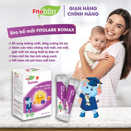 Bổ Mắt Cho Bé Fitolabs Bomax Bổ Sung Dưỡng Chất Giúp Hạn Chế Khô Và Mỏi Mắt, Tăng Cường Thị Lực Hộp 20 Gói FITO3