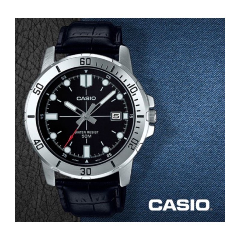 Đồng hồ Casio nam - MTPVD01L-1E kiểu thợ lặn dây da