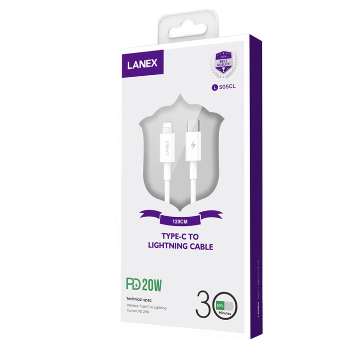 Cáp sạc nhanh Lingtning IP11,12,13 LANEX LS05CL 3.0A PD dài 1m