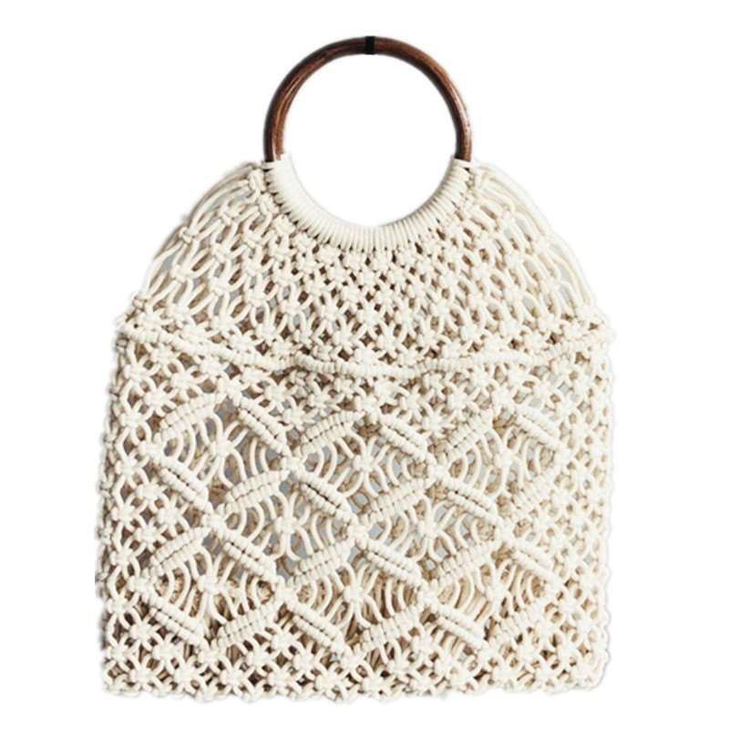 Labonia-Beach Handbag for Girls Summer Straw Rope Crochet Hollow Out Totes