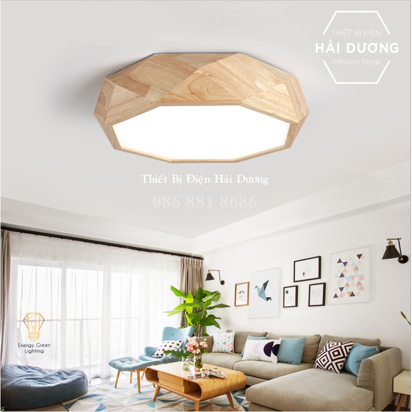 Đèn Ốp Trần Gỗ Đa Giác DGT-5010 - Đường Kính 55cm - 3 Chế Độ Ánh Sáng - Energy Green Lighting - Bảo Hành 12 Tháng