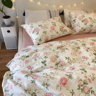 Bộ chăn ga gối cotton organic nhập khẩu mẫu hoa hồng