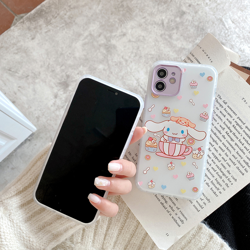 Cute Cartoon of Pink Memory Pudding Dog Label Metal Plating Square IPhone Case Iphone 11 Pro 11Pro MAX 8 7 Plus X XS Max XR 12 Artistic Graceful Bird Anti-Drop Casing Matte Soft Silicone Cover