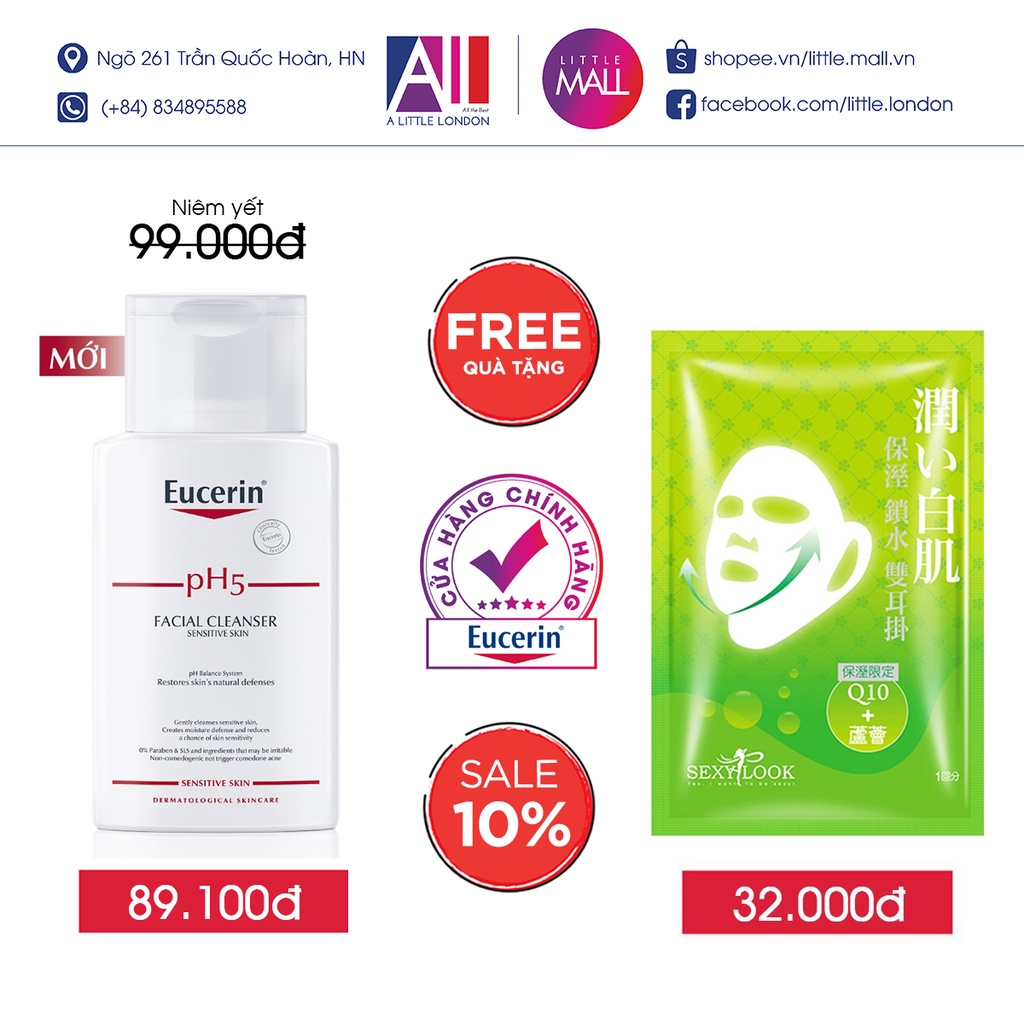 Sữa rửa mặt không gây kích ứng Eucerin pH5 Facial Cleanser TẶNG mặt nạ Sexylook