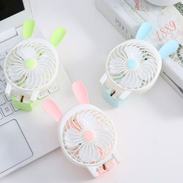 Quạt cầm tay và gấp tai thỏ ( kèm pin và dây xạc)