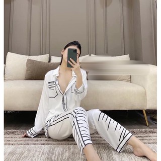 BỘ LỤA PIJAMA TRẮNG PHỐI ĐEN CAO CẤP