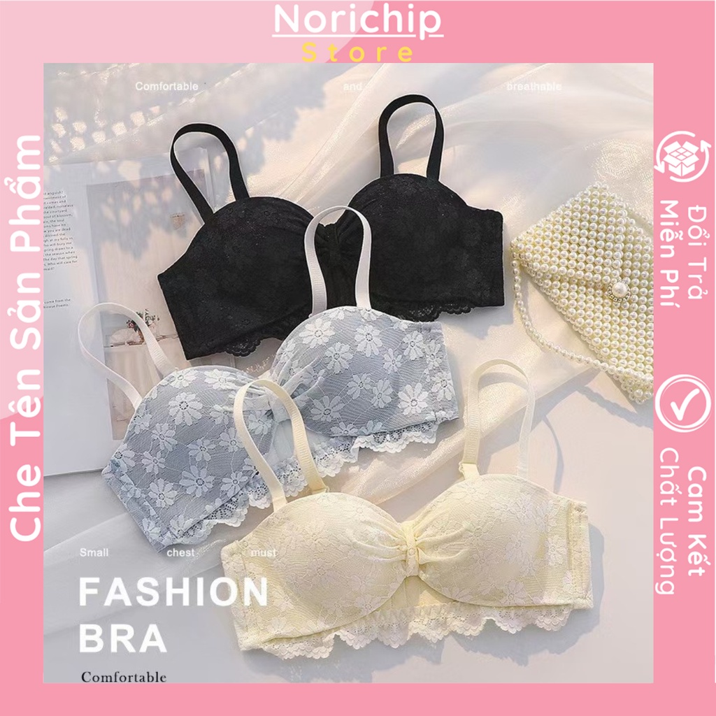 Áo Ngực nữ phối ren hoa cúc dễ thương không gọng form ôm sát nâng đỡ vòng một dây có thể tháo rời gợi cảm Norichip.