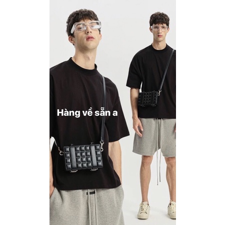 Túi đeo chéo da trơn unisex dáng hộp vuông phong cách 1063