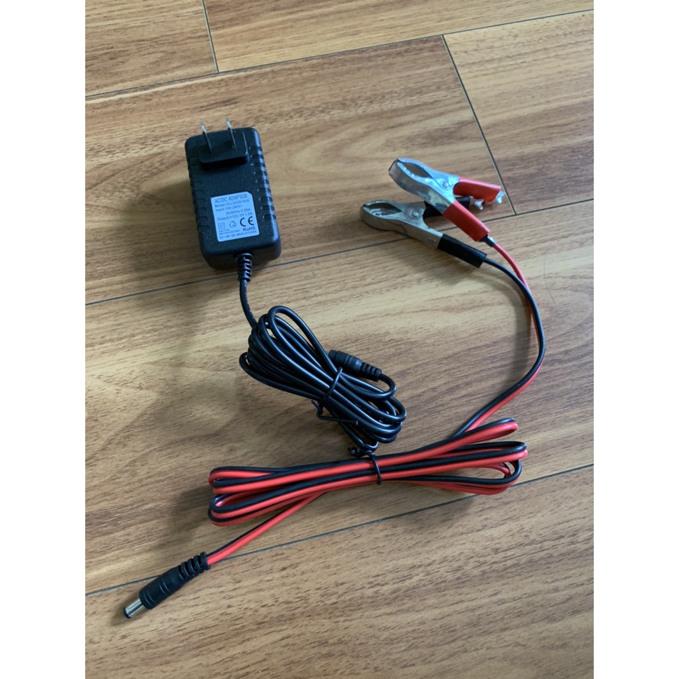 Bộ adapter 12v + dây kẹp bình acquy dùng cho quạt bình acquy