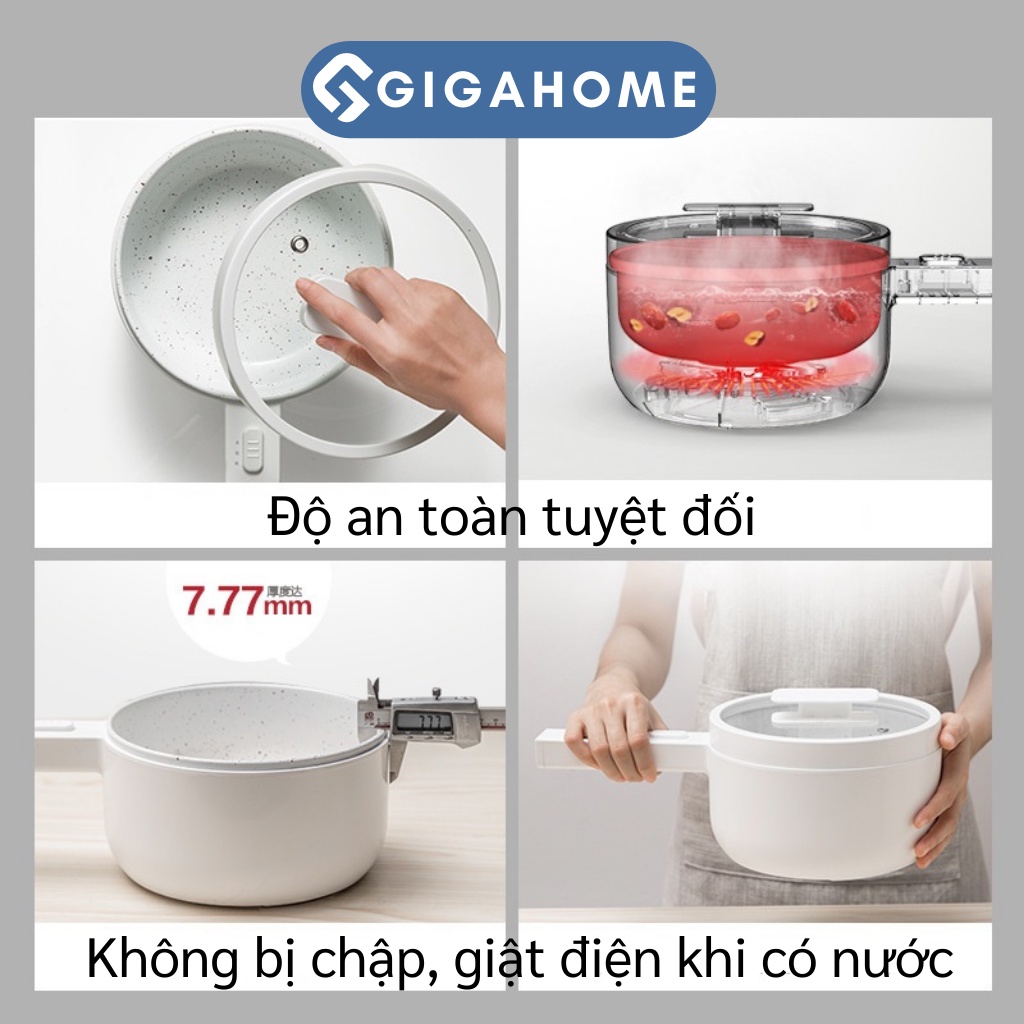 Nồi Lẩu Điện Đa Năng Nấu Mì, Chiên Xào GIGAHOME Lòng Nồi Chống Dính Dung Tích 2L 9597