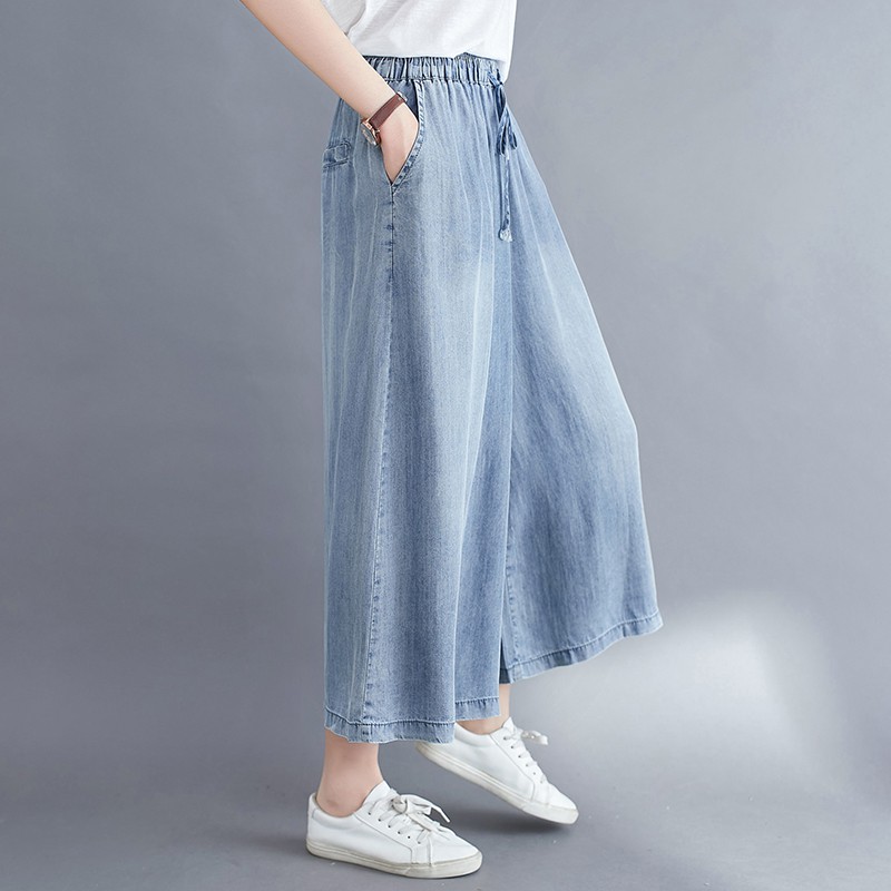 B137 Quần bò bigsize cạp chun ống rộng thời trang
