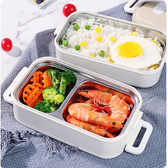 Hộp Cơm 2 Tầng Ruột Inox Cao Cấp - Hộp cơm giữ nhiệt văn phòng nhỏ gọn, tiện dụng