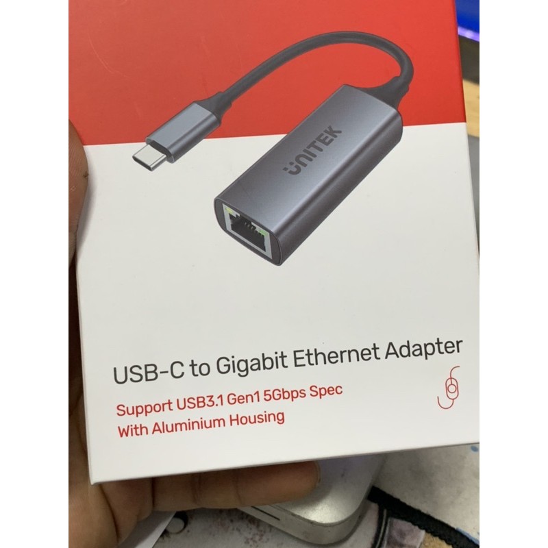 CÁP CHUYỂN USB TYPE-C RA LAN UNITEK U1312A - USB-C to 1GB Ethernet 5Gbps Aluminium Adapter