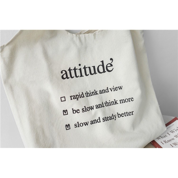 Túi tote canvas thêu chữ Attitude - Mã TV003