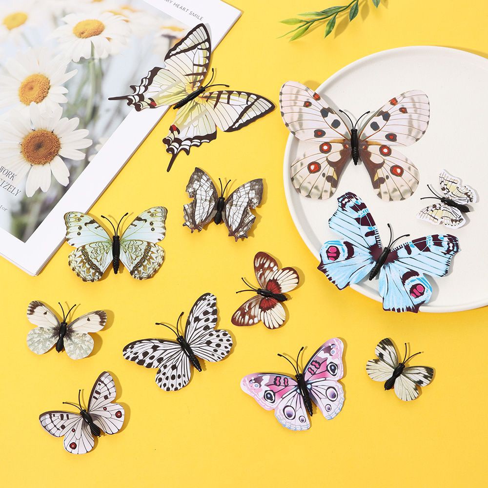 Set 24 Miếng Dán Tường / Tủ Lạnh Hình Bướm 3d Nhiều Màu Độc Đáo Trang Trí Nhà Cửa Diy