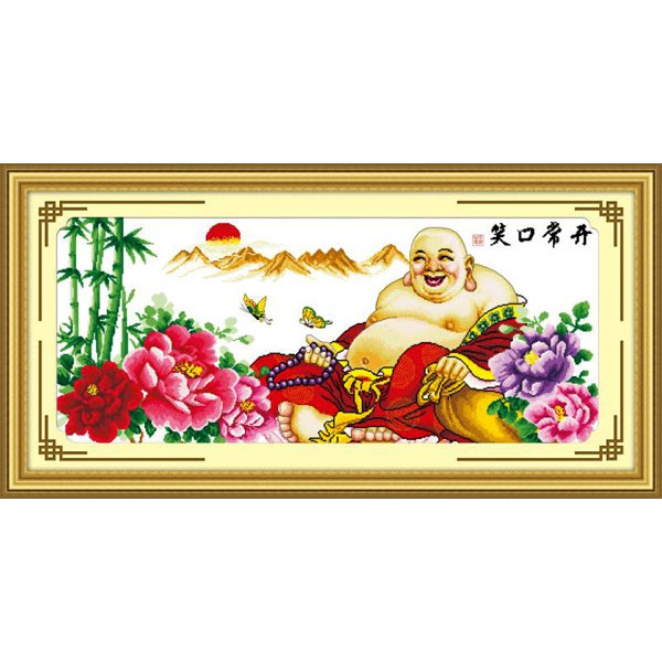 Tranh thêu chữ thập Phật Di Lặc KT:118x57cm ( chưa thêu)