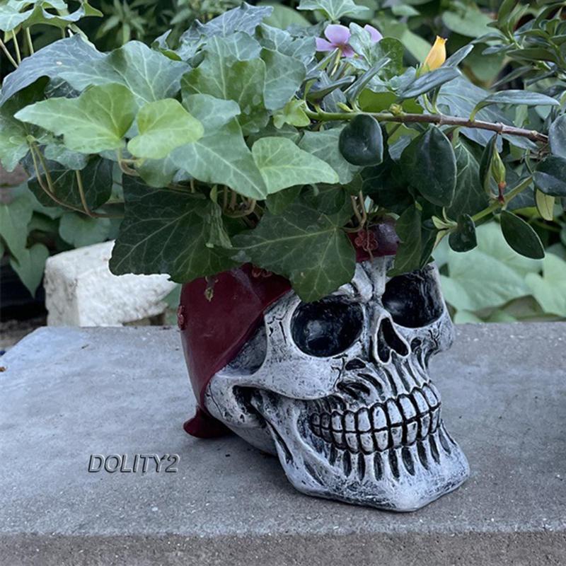 Set 2 Bình Hoa Hình Đầu Lâu Nghệ Thuật Bằng Nhựa Resin Trang Trí Halloween