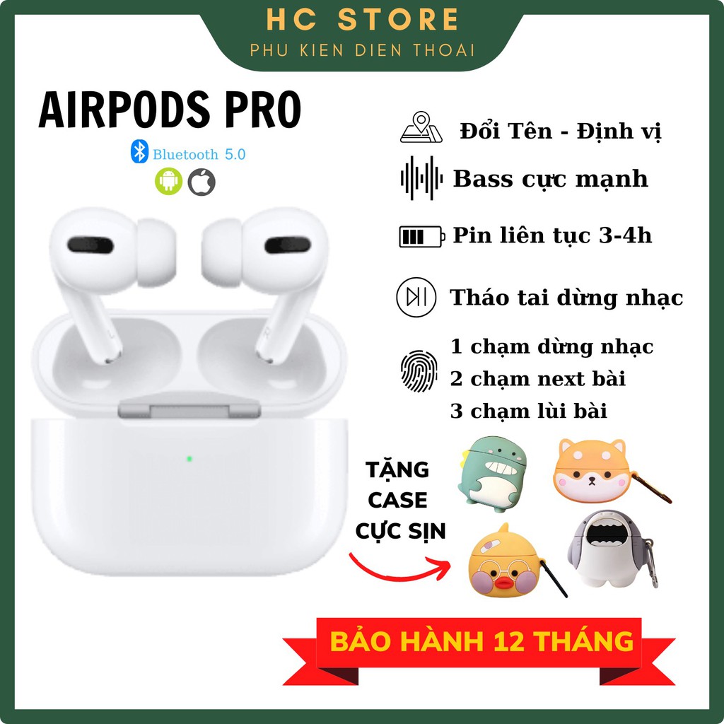 Tai Nghe bluetooth Airpod Pro Cao Cấp Có Thể Đổi Tên,Định Vị,Sạc Không Dây và Cảm Ứng Chạm-Bảo Hành chính hãng 1 năm