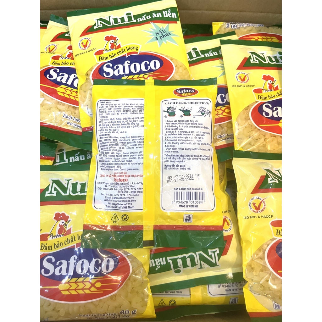 Nui nấu ăn liền Safoco 60g có gói gia vị hàng Việt Nam chất lượng cao