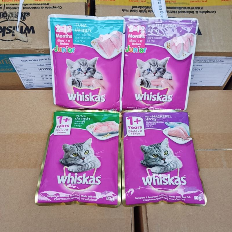 [Mã PET50K giảm Giảm 10% - Tối đa 50K đơn từ 250K] Pate Mèo con, mèo lớn Whiskas 80g thức ăn dinh dưỡng cho mèo